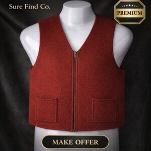 Vintage Casual Corner Red Boho Retro Wool Sleeveless  Vest Womens Medium Pockets